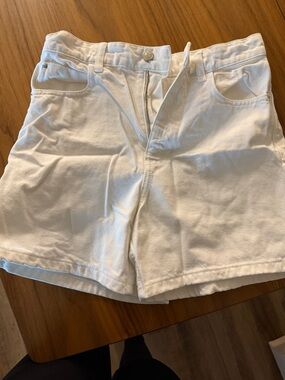 Zara White High-Rise Denim Shorts